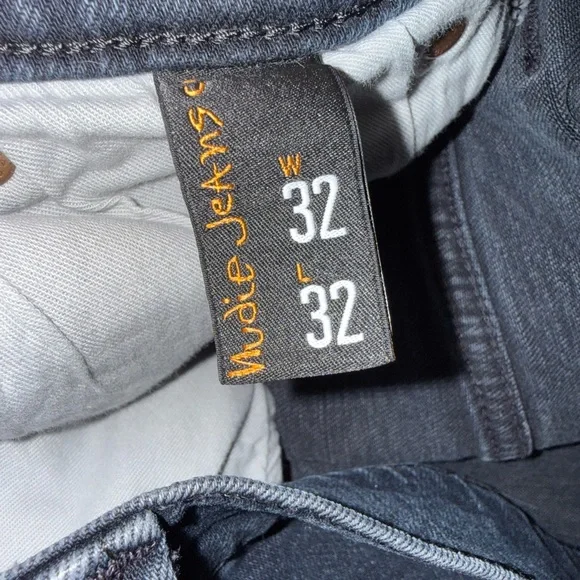 Nudie Jeans Men's Thin Finn Organic Black and Grey Dark Denim Skinny Jeans